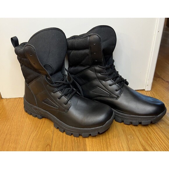 Women’s Faux Leather Lightweight Black Tactical Boots Size 43 US Size 12 NEW - Picture 1 of 7